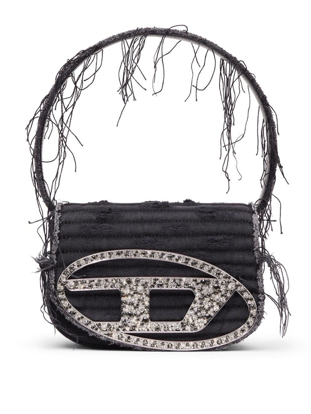 DIESEL Distressed Black Canvas and Leather Shoulder Bag